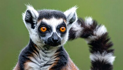 Ring-tailed lemur close-up, showcasing distinctive features and striking gaze