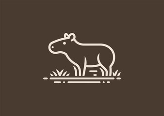 Obraz premium A minimalist capybara logo in clean line art, symbolizing calmness, friendliness, and harmony with nature
