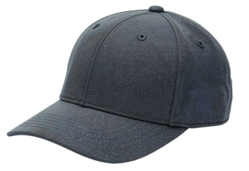 Dark grey baseball cap, studio shot, plain background, apparel advertising