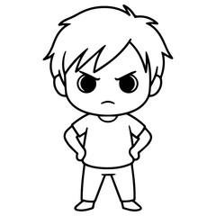Obraz premium Vector illustration of an angry chibi boy with hands on hips for coloring page or printable art project design