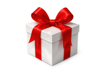 Obraz premium Glossy white gift box featuring vibrant red ribbon, symbolizing celebration moments against clean transparent backdrop for festive events