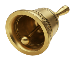 Golden bell ringing ceremony traditional setting decorative object indoor environment sound symbolism. Cut out PNG