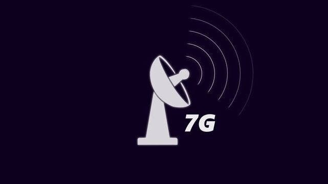 7G network Wi-fi wireless internet network net connection icon. Looped. Isolated on black background.