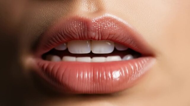 Close-up of a woman's lips showcasing a natural gloss, with soft lighting enhancing their shape and color