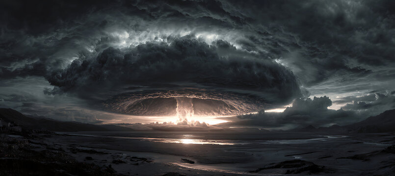 Dramatic sky with storm clouds over the ocean landscape photography dark and ominous weather scene nature photography - Powered by Adobe
