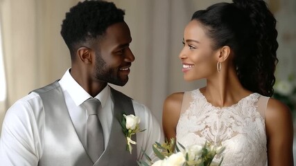 Joyful African American wedding celebration with warm lighting