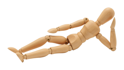 Artistic pose of a wooden model studio setting creative environment side inspiration concept. Cut out PNG