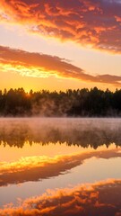 Obraz premium Sunrise over lake, colorful clouds