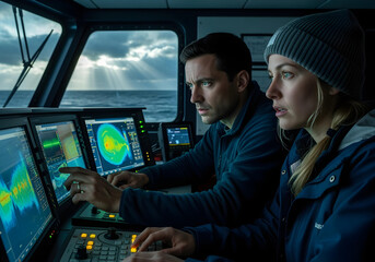 Cinematic Scientists Monitoring Active Underwater Volcano from Vessel