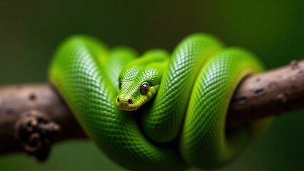 Fototapeta premium Green Tree Python Coiled on Branch