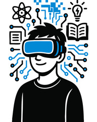 Student with VR Goggles – Futuristic Digital Education Concept