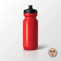 Vector 3d Realistic Red Blank Sport Water Bottle. Plastic Cycling Bottle, Gym, Fitness Bottle for Sports, Outdoor, Travel, Training, Exercise, Workout. Sport Bottle Isolated, Front View