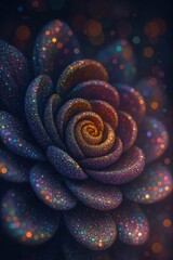A Magnificent Glittering Succulent Blooming with Sparkling Gemlike Petals Against a Dark Background Captivating the Eye with Vibrant Colors