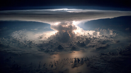 Aerial view of storm clouds formation and weather patterns for meteorology and atmospheric science study