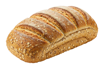 Freshly baked oatmeal bread bakery shop food rustic setting culinary delight. Cut out PNG