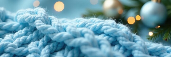 Delicate pale blue wool cable knit ornament detail , pastel, detail, thread