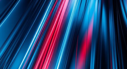 High-fashion abstract background with bold blue and red light streaks, glossy reflections, cinematic neon glow, ultra-detailed digital artwork
