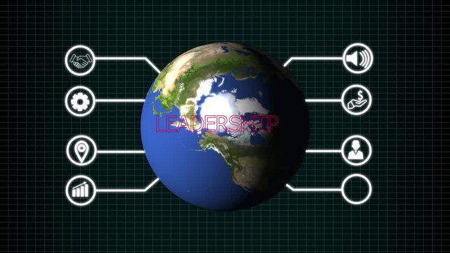 Business, Technology, Internet and network concept. Leadership business management Financial technology digital money online banking, new business concept tee icon attached around the map feat map.