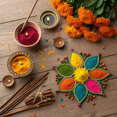 Diwali Celebration Colorful Rangoli and Festive Decorations banner