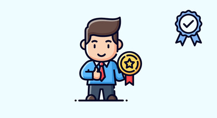 Businessman Holding Award in Office Environment - Celebration of Achievement and Success