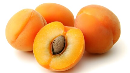 Juicy Ripe Apricots Fruit Studio Shot, Halved Apricot