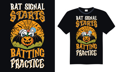 Bat signal starts batting practice - t shirt design Spooky Athletics and Haunted Team Spirit
