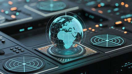 Futuristic Holographic Globe Display On Control Panel earth