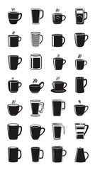 Awesome photo of silhouette Pictogram Set of Coffee Mugs in Various Styles Vector Icons for Design and Illustration.
