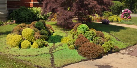 A vibrant desert landscape with a variety of cactus plants, some in bloom, set against a summer sky