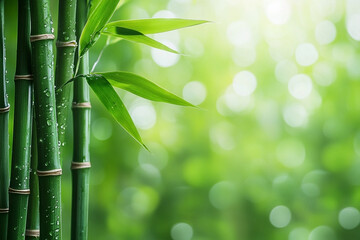 Dew-Kissed Bamboo: Serene Green Oasis, Vibrant Macro Photography