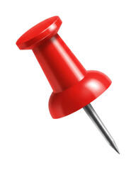 Pinning ideas with a red pushpin creative inspirations in a bright workspace. Cut out PNG