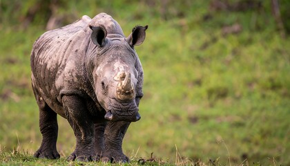 Fototapeta premium Majestic Rhino in Natural Habitat A Wildlife Encounter