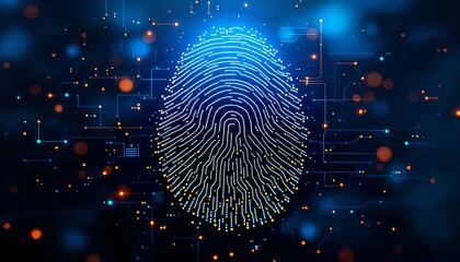 fingerprint shape formed by tiny circuit boards representing digital identity and technology