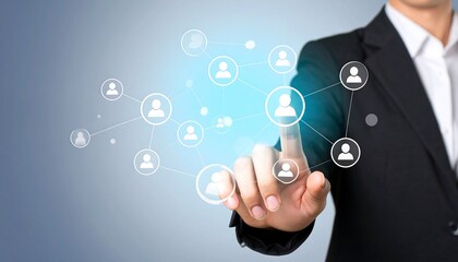 Businessperson interacting with a network of connected profiles