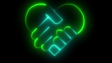 Glowing neon line Heart in hand icon Hand giving love symbol. Valentines day symbol. isolated Two heart icon animation. Happy Valentine's Day.4k