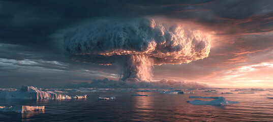 Explore arctic landscape with dramatic cloud formations and icebergs for travel and nature enthusiasts