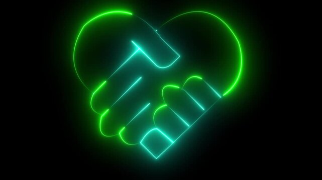Glowing neon line Heart in hand icon Hand giving love symbol. Valentines day symbol. isolated Two heart icon animation. Happy Valentine's Day.4k