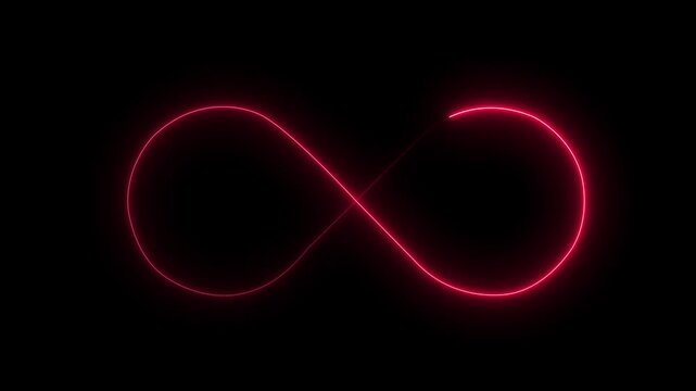Glowing infinity sign on black background. Animation of seamless loop Neon glowing blue light.Glowing neon infinity symbol clipart animation footage on black background. Seamless loop animation.4k
