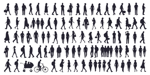 set of silhouettes of people doodle set