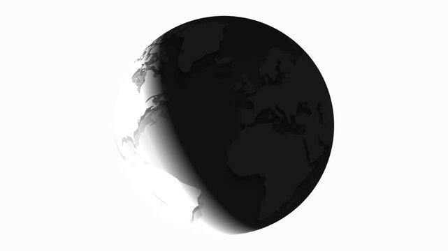 stract animation of white earth globe rotating on background. 360 degree spinning .Looping animation of a black and white planet map on a transparent .Opaque earth globe a translucent effect.