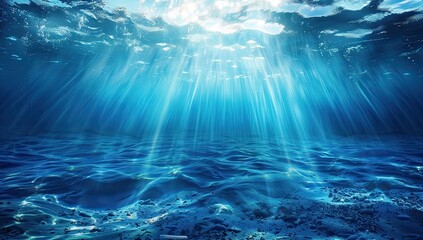 Naklejka premium Underwater scene, sunlight beams through water