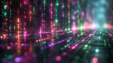 A vibrant digital landscape of glowing, colorful points, creating a captivating, futuristic scene.