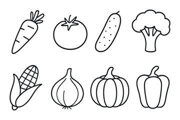 Outline illustrations of various vegetables on dark background