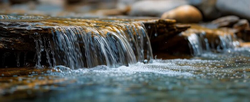 Close-up of water cascading over rocks in the Blue Diving Waterfall, near Pease Lake National Park, North Carolina Generative AI