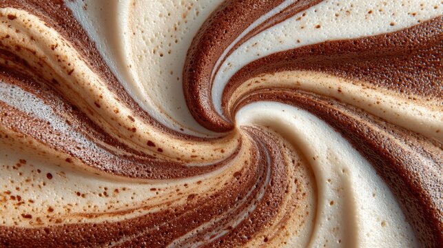 Creamy dessert with a hypnotic spiral pattern made of chocolate and vanilla flavors mixing together