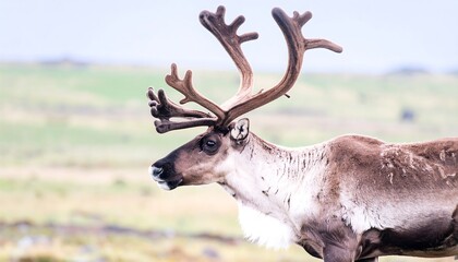Majestic Caribou Portrait Amidst the Tundra's Open Expanse