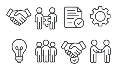 Business and teamwork icons on textured black background