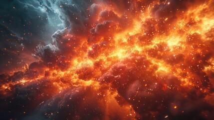 Fototapeta premium A dramatic, fiery explosion fills the frame, showcasing vibrant colors and a powerful visual impact.