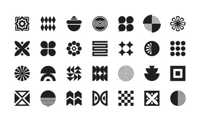 Black geometrical isolated and modern sign and symbol icons set icons design elements set on white background