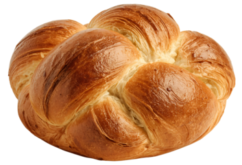 Golden braided bread, bakery product, studio shot, white background, food photography